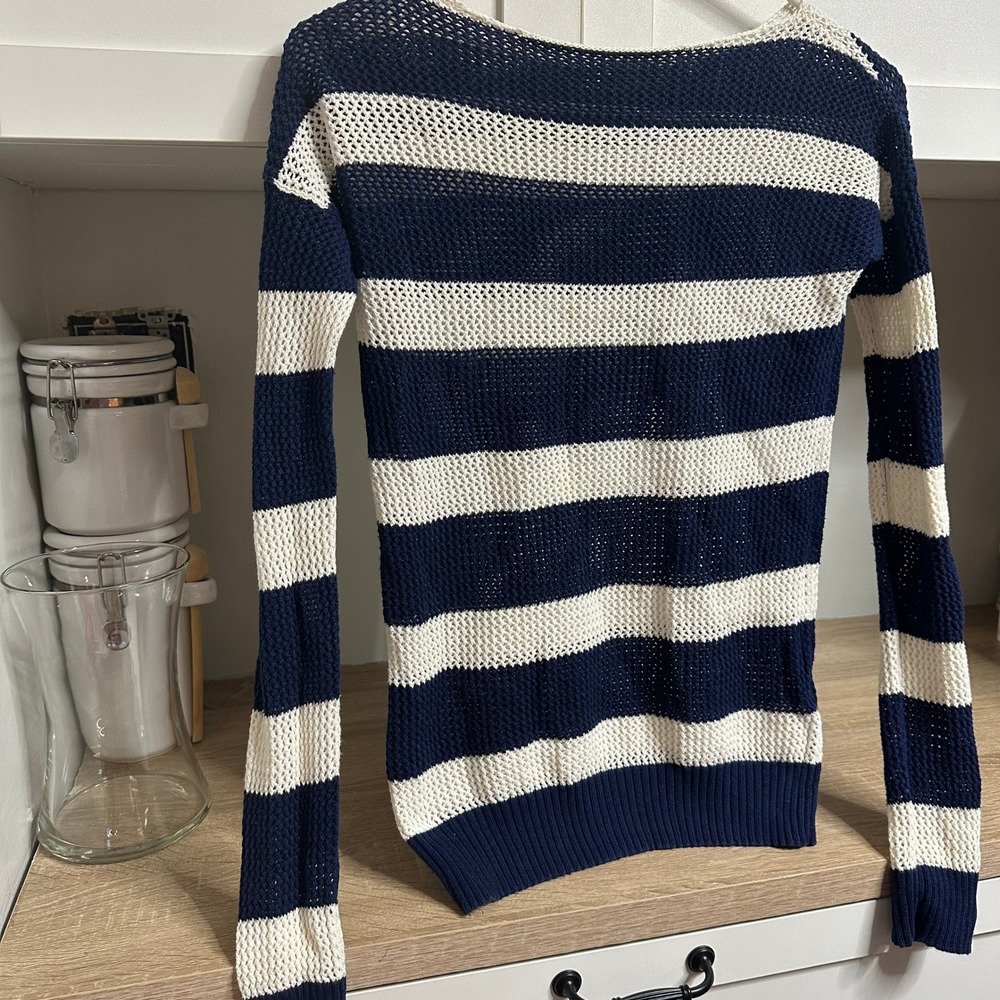 Wallace Madewell Striped Open Knit Sweater Women XS Navy White Boat Neck Beachy‎